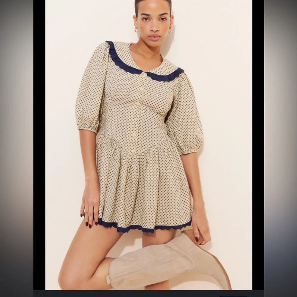 Nwot free people need to know collared lace mini dress khaki $189 boho fall - Picture 6 of 10